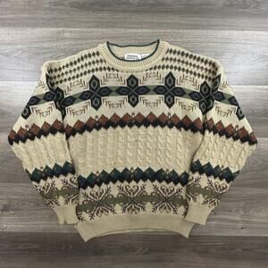 Vintage Prima Maglia Sweater Mens Large Beige Wool Blend Geometric Knit 90s Cozy